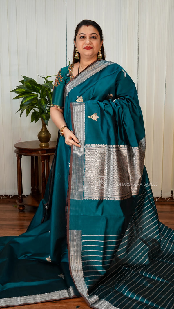 Pure Banarasi Silk With Zari Butta And Silver Zari Border