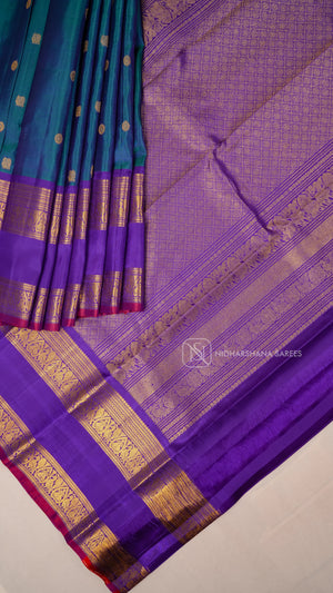 Pure Kanchipuram Silk Saree Peacock Motif Zari Butta And Contrast Gap Style Border