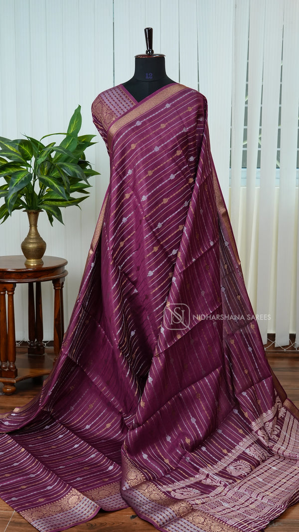 Semi Uppada With Antic Zari Lines And Floral Border