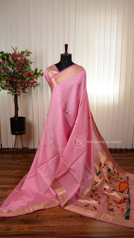 Semi Raw Silk Saree With Elegant Mango Motifs And Tussar Paithani Design