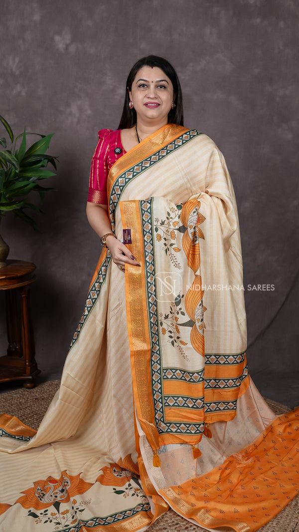 Muslin Georgette With Zari Lines And Zari Border