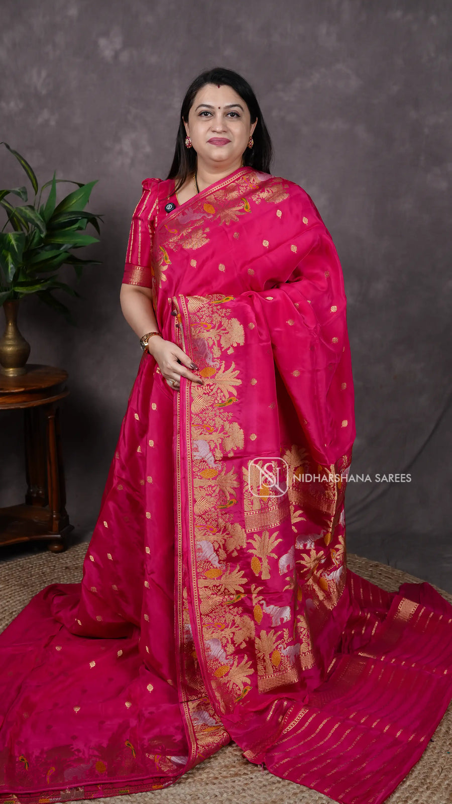 Mashru Satin With Peacock And Golden Zari Border