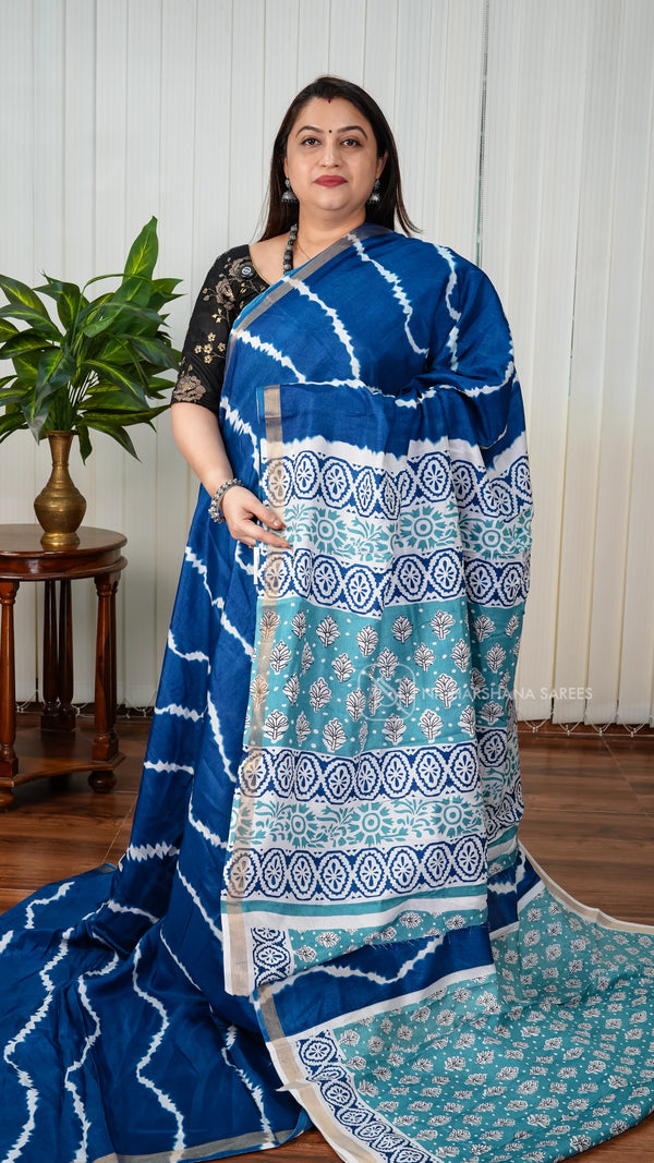 Semi Dola With Shibori Print And Contrast Blouse