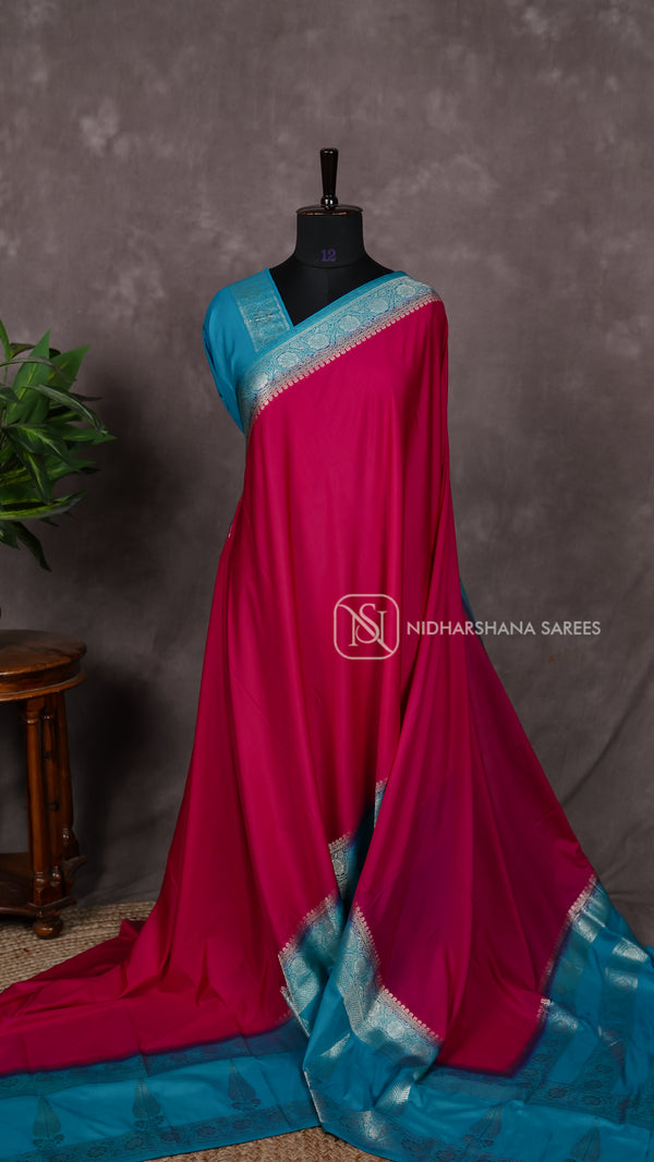 Semi Crepe Silk With Silver Zari Border
