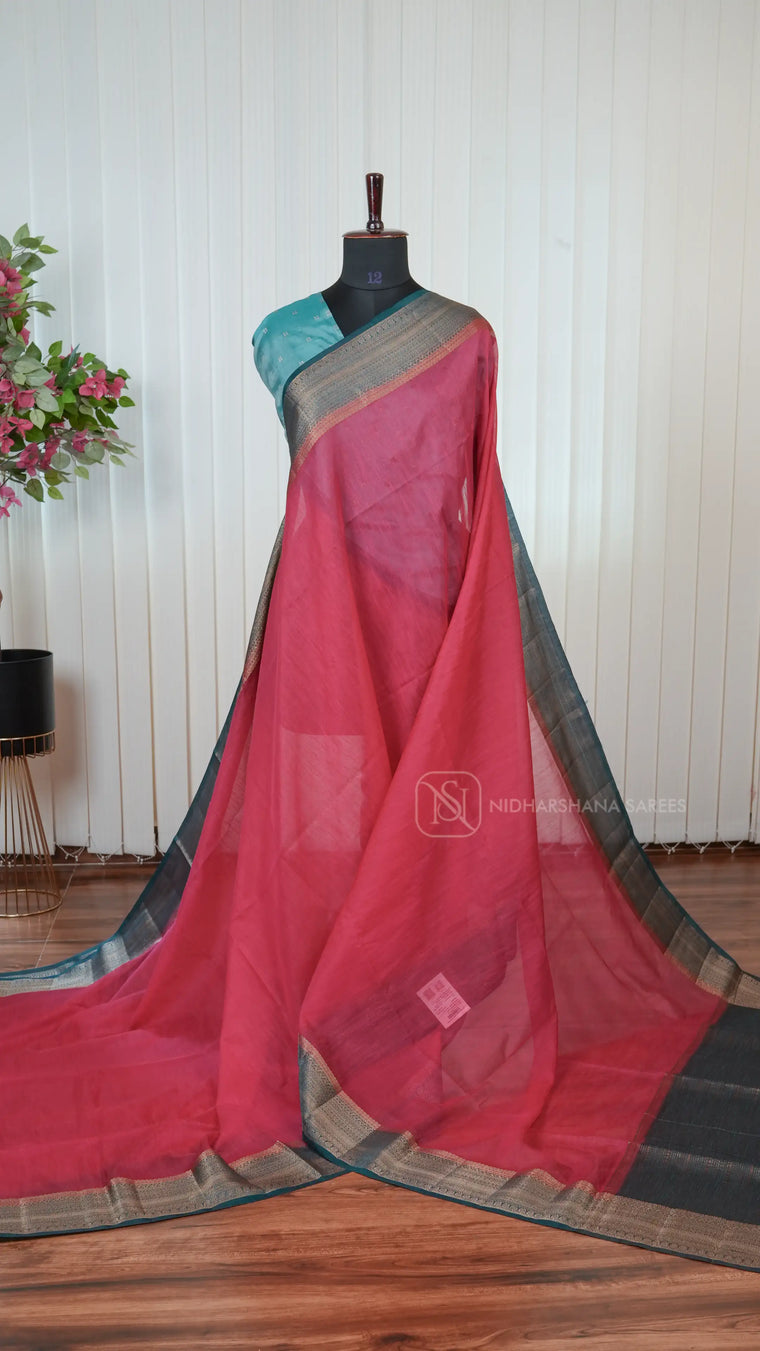 Mix Cotton Saree With Contrast Zari Border