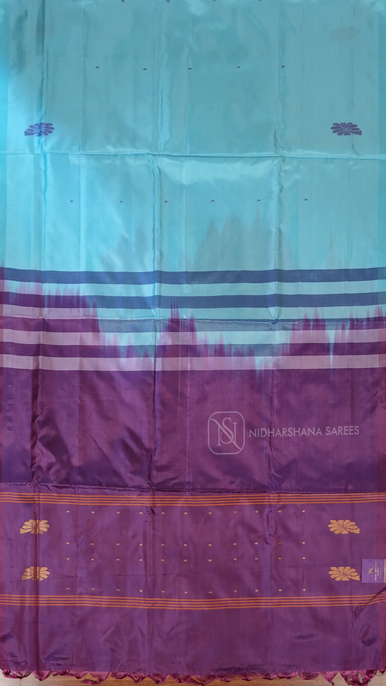 Banana Pith Saree With Thread Woven Butta And Contrast Pallu And Dual Shade Concept