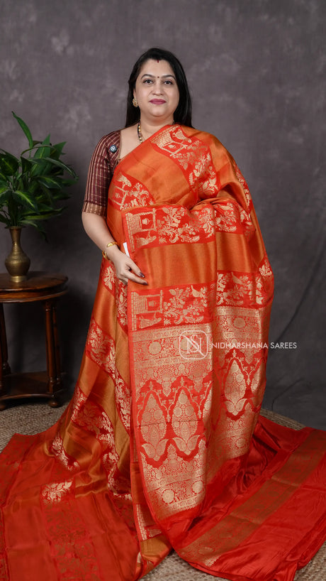 Mashru Satin With Zari Sparrow art and Zari Border V-6