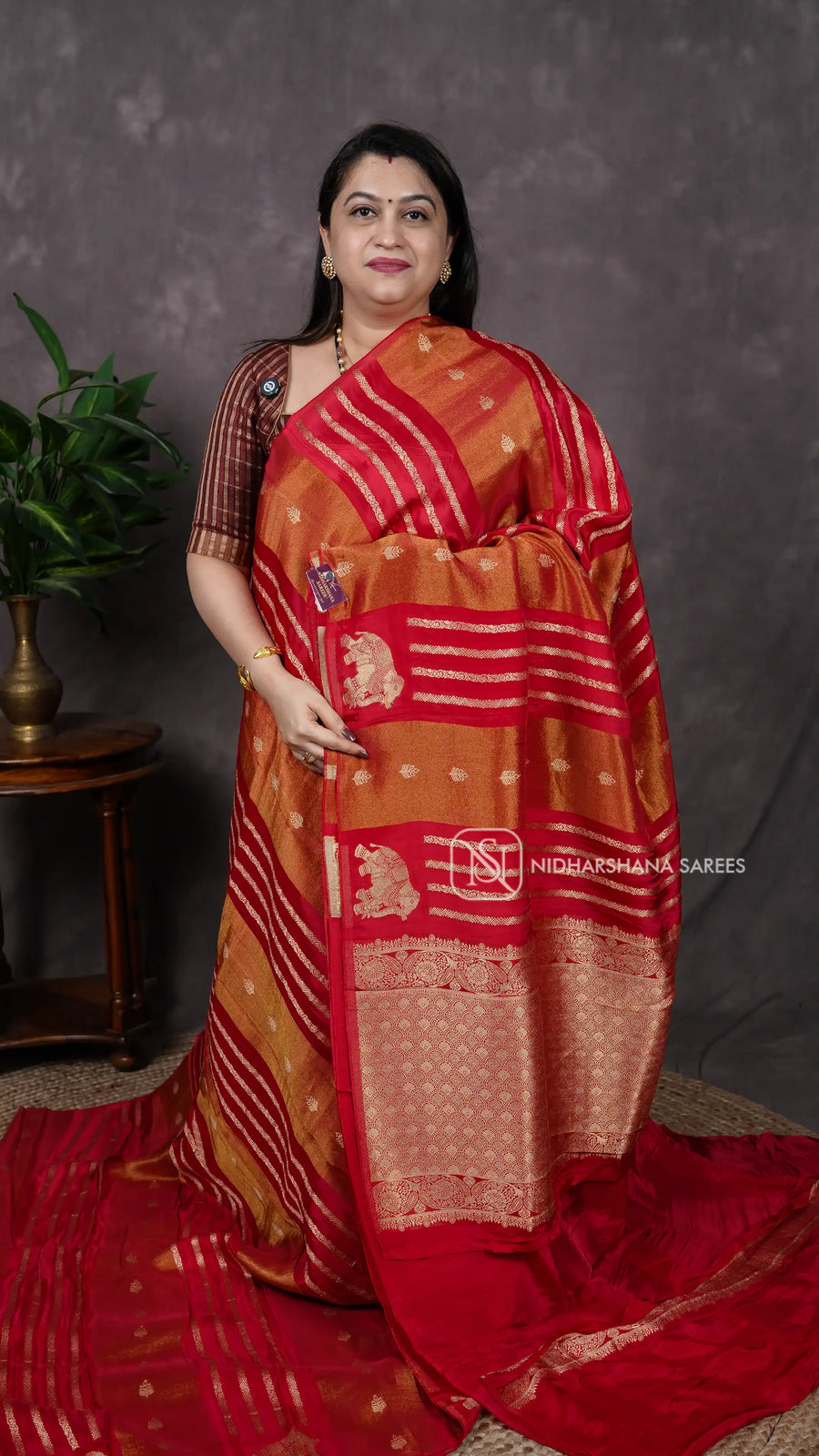 Mashru Satin With Elephant Art And Zari Lines And Zari Butta V-6