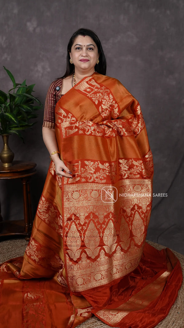 Mashru Satin With Zari Sparrow art and Zari Border V-6