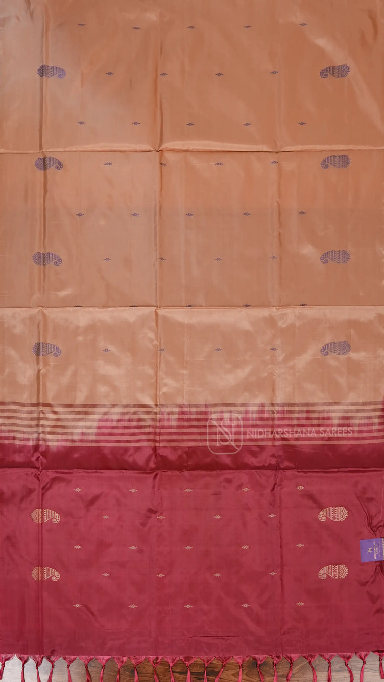 Banana Pith Saree With Thread Woven Butta And Contrast Pallu And Dual Shade Concept