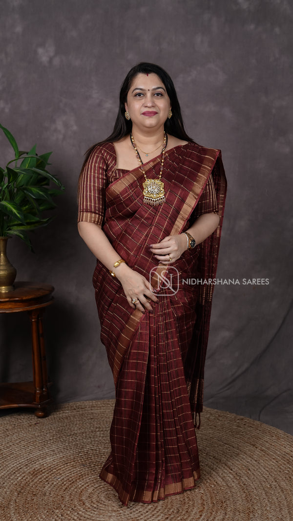 Vegan Silk With Zari Checks Concept