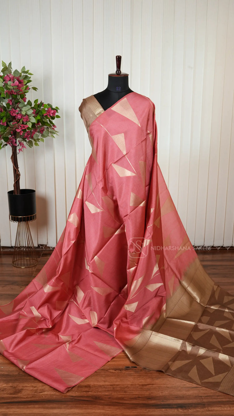 Semi Tussar Silk Saree With Beautiful Geometric Patterns And Elegant Ethnic Style