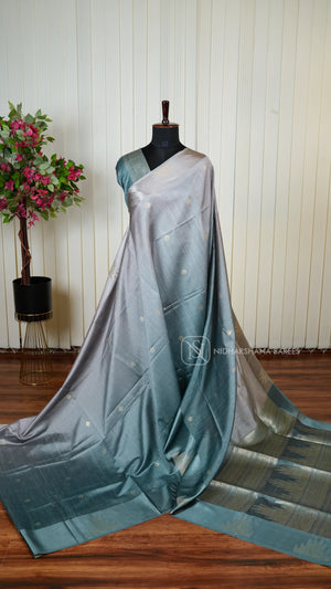 Semi Tussar Silk Saree With Elegant Contrast Border And Intricate Zari Detailing