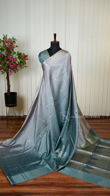 Semi Tussar Silk Saree With Elegant Contrast Border And Intricate Zari Detailing
