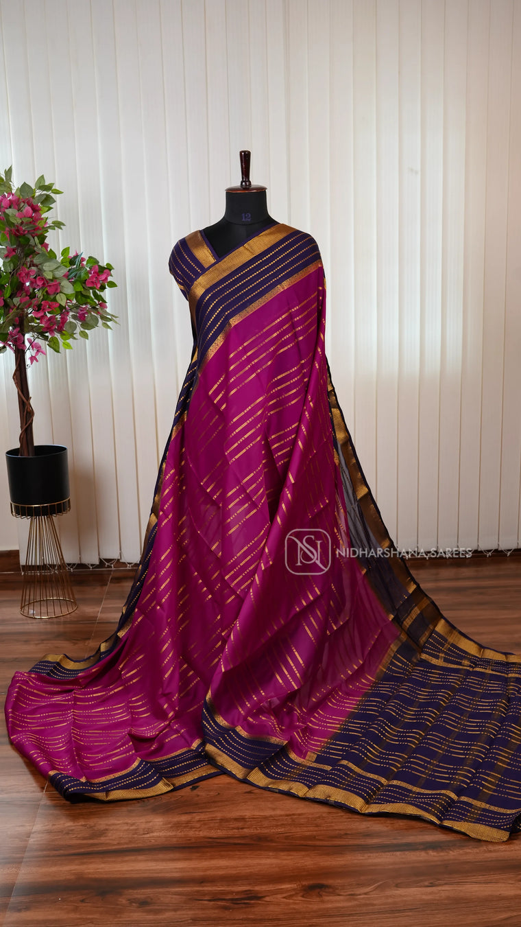 Semi Crepe Silk Saree With Zari Lines And Contrast Border