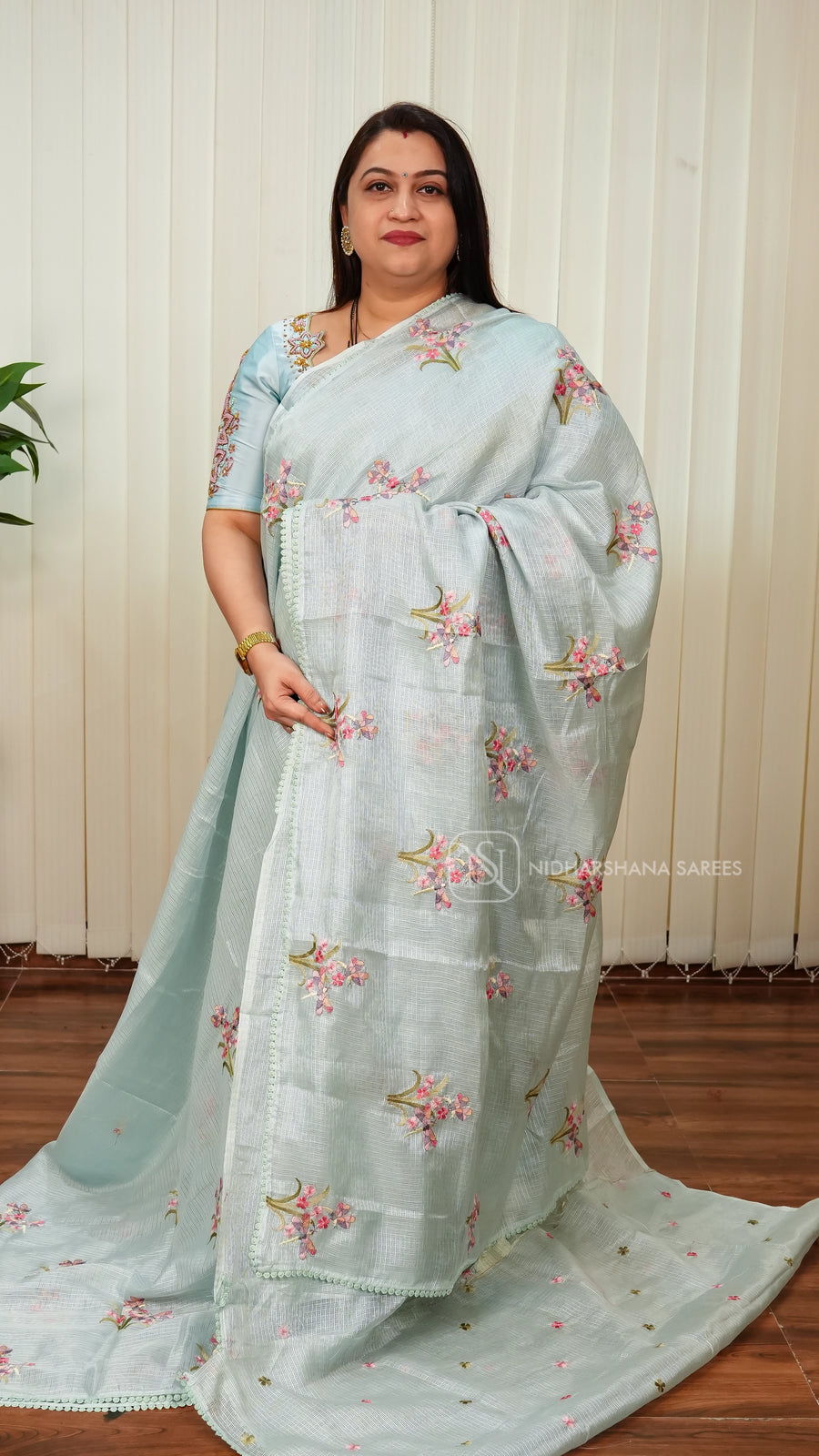 Kota Saree With Floral Embroidery Concept