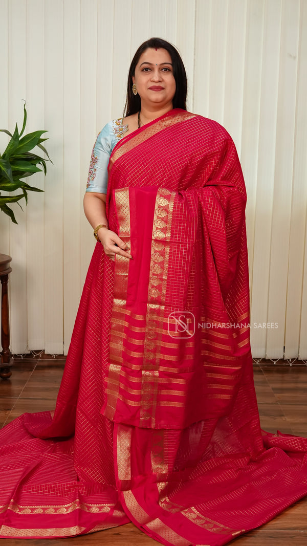 Semi Crepe With Small Zari Check Body And Bentex Border