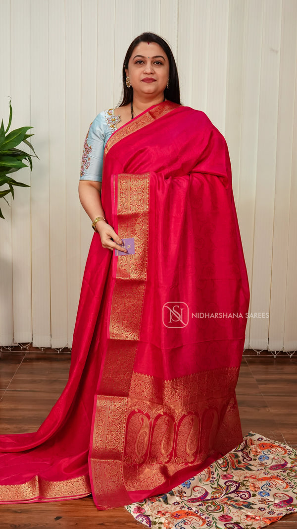 Semi Dola With Floral Thread Emboss Concept And Printed Blouse