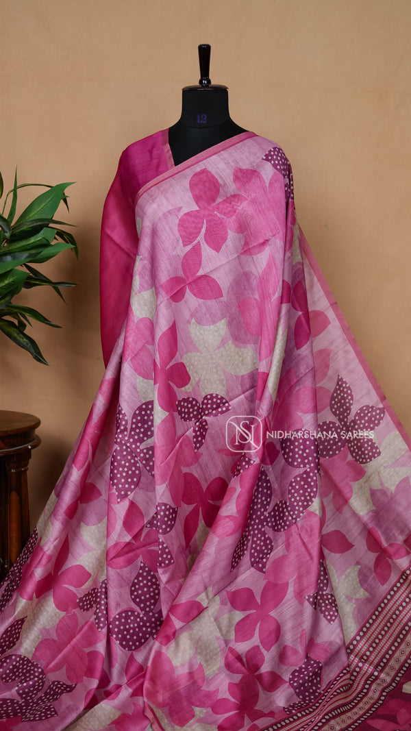 Semi Tussar With Floral Digital Print