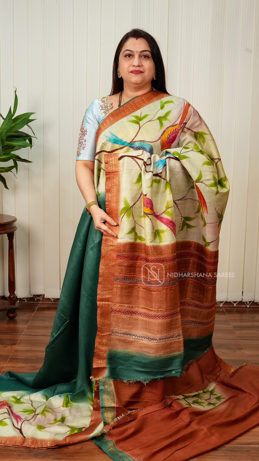 Mul Cotton With Bird Print And Katha Stitch Concept