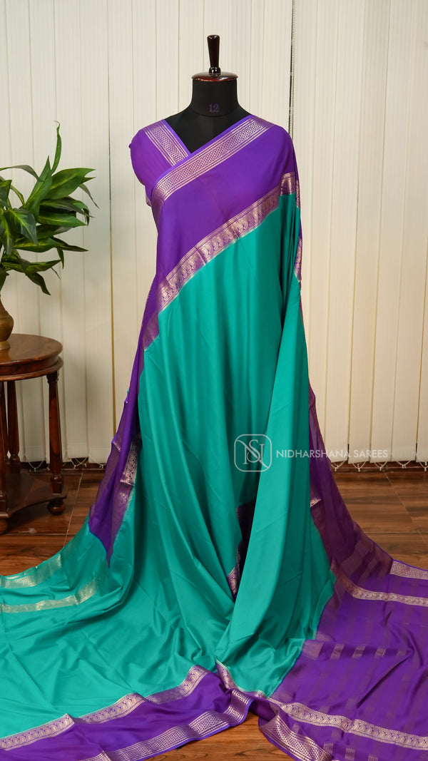 Semi Crepe Silk With Contrast Zari Gap Style Border