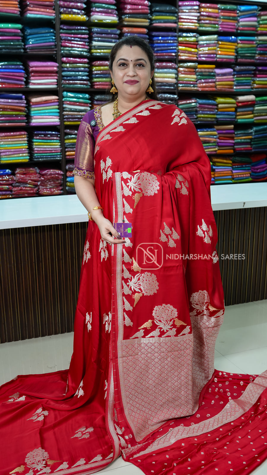 Mashru Satin With Silver Bird Weaving Concept