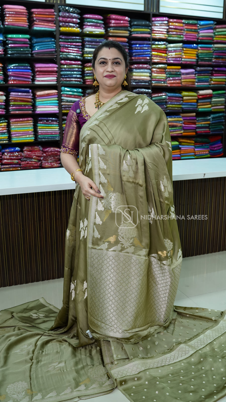 Mashru Satin With Silver Bird Weaving Concept
