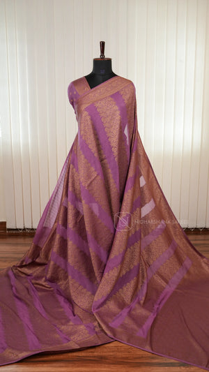 Semi Banarasi Crepe Silk Saree With Floral Antic Zari Weaving And Antic Zari Border