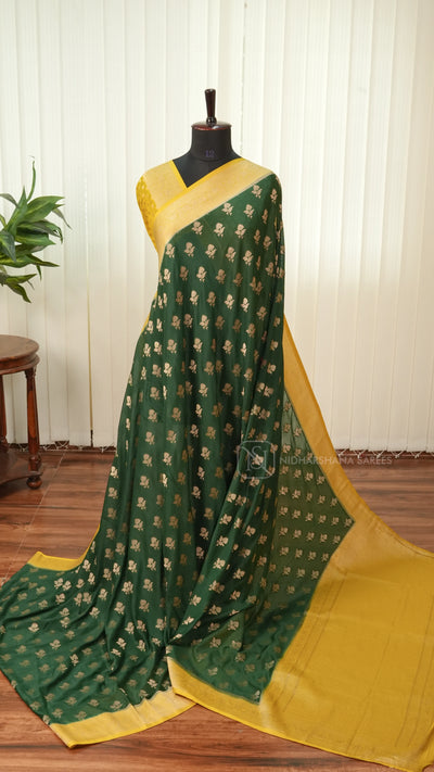 Semi Crepe Silk With Zari Butta And Contrast Border