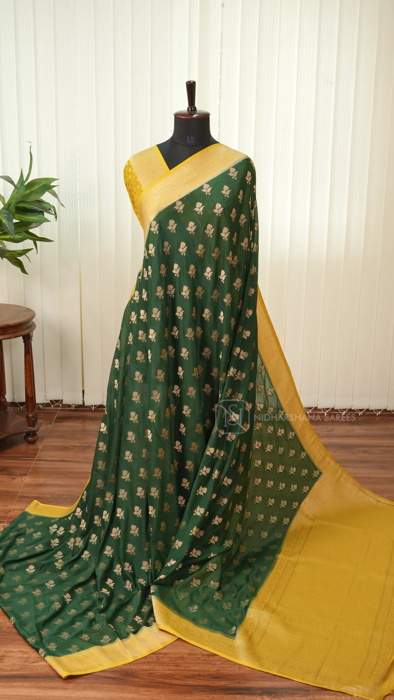 Semi Crepe Silk With Zari Butta And Contrast Border