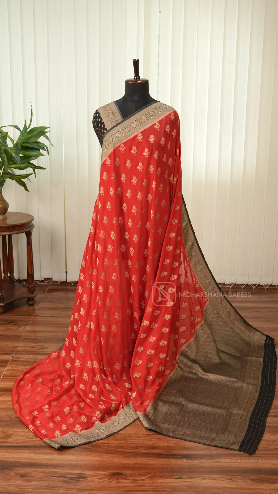 Semi Crepe Silk With Zari Butta And Contrast Border