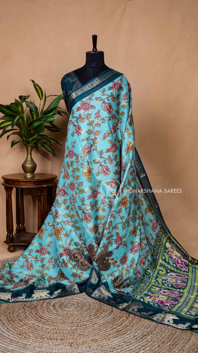 Semi Dola With Kalamkari Digital Print And Zari Border