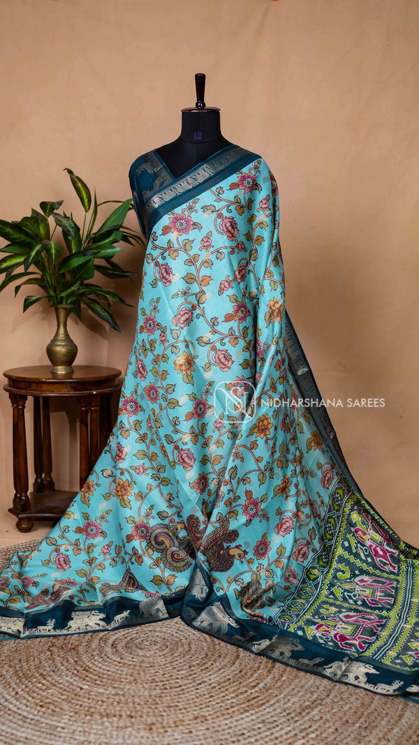 Semi Dola With Kalamkari Digital Print And Zari Border