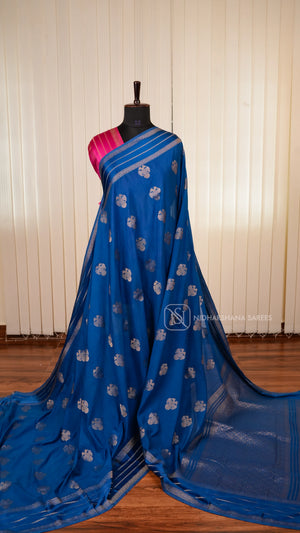 Semi Crepe Satin Saree With All-Over Gandaberunda Motifs And Zari Butta Satin Border