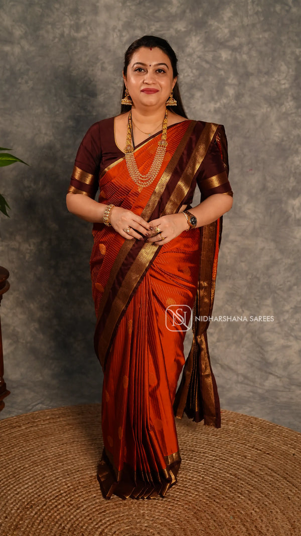 Semi Kanchipuram Silk With Zari Lines And Gap Style Border