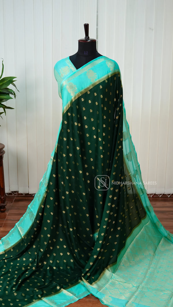 Semi Mysore Crepe With Zari Butta And Contrast Border