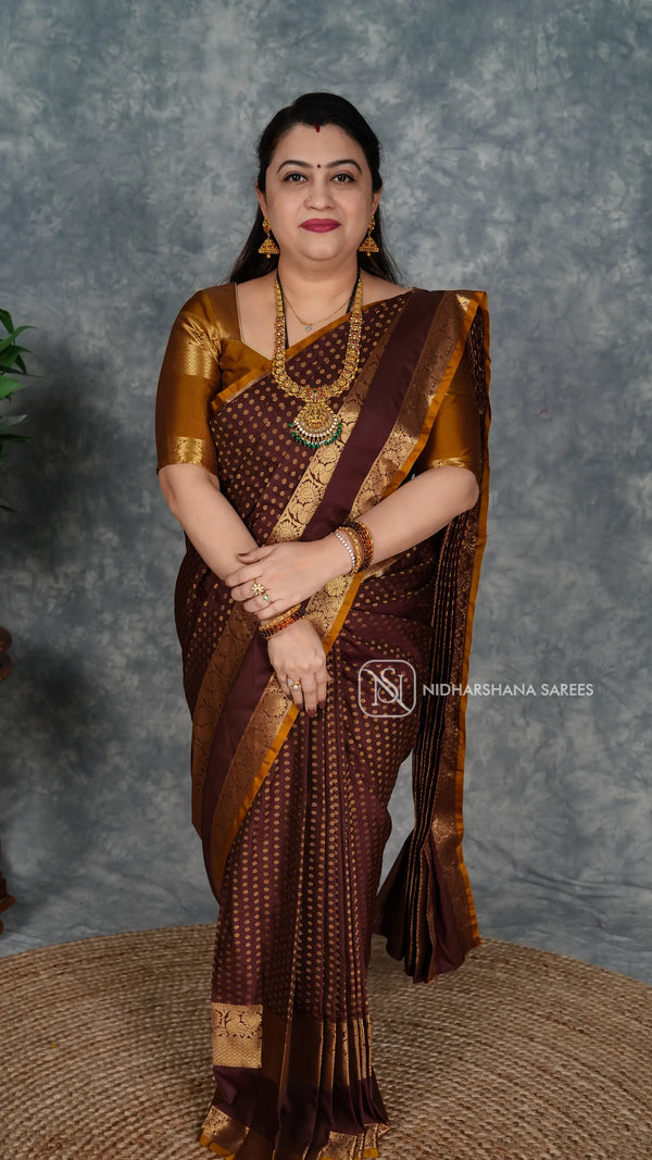 Semi Kanchipuram Silk With Zari Butta And Gap Style Border