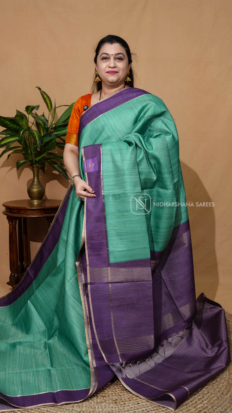 Semi Tussar With Zari Lines And Gap Style Border