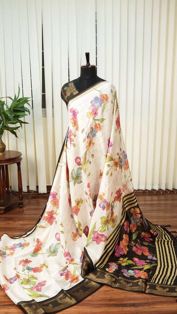 Semi Uppada Silk With Zari Lines And Digital Print Concept