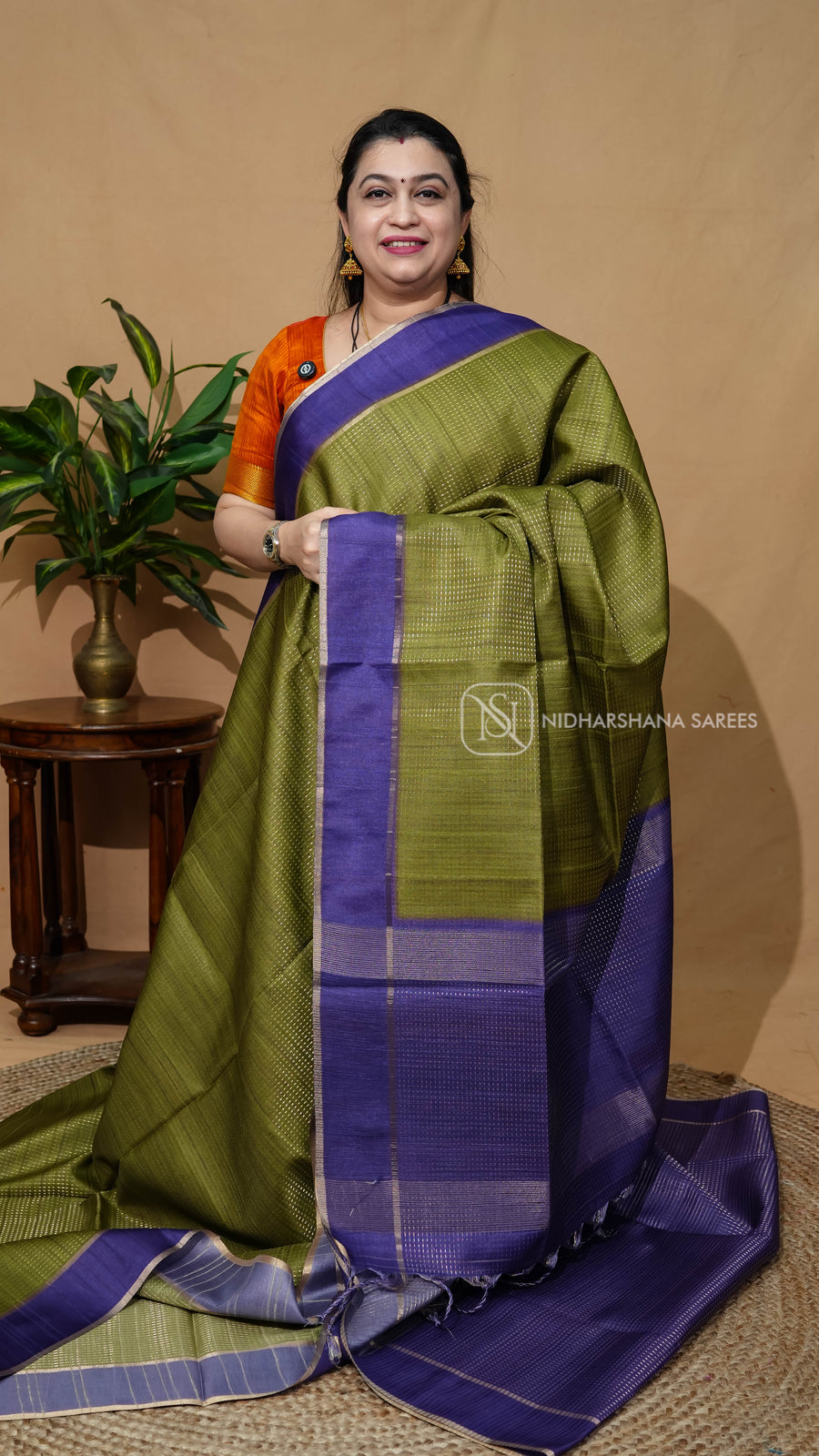 Semi Tussar With Zari Lines And Gap Style Border