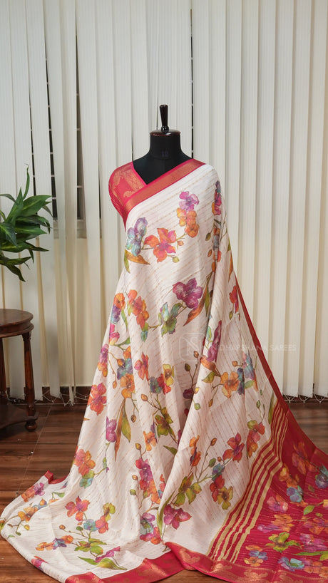 Semi Uppada Silk With Zari Lines And Digital Print Concept