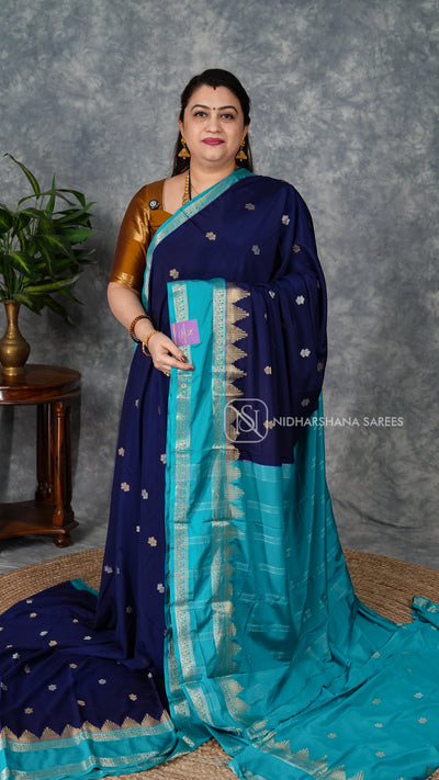 Semi Mysore Crepe Silk With Temple Zari Weaving Gap Border