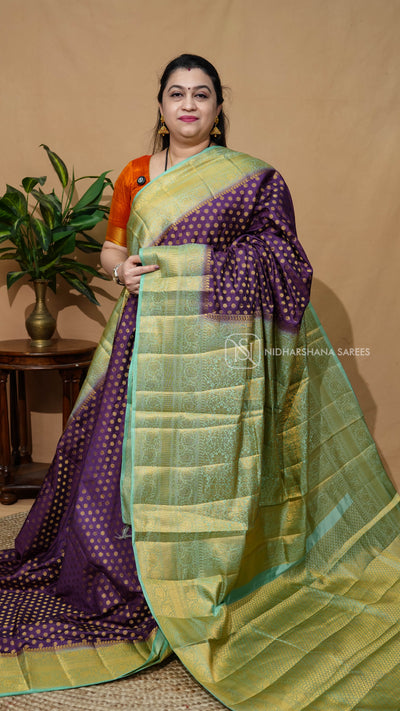 Semi Tussar Silk With Zari Butta And Contrast Border