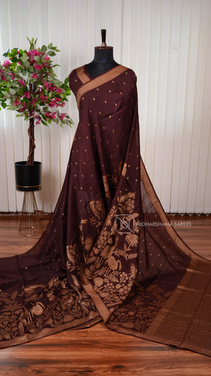 Tussar Viscose Saree With Antic Zari Butta And Zari Weaving Border