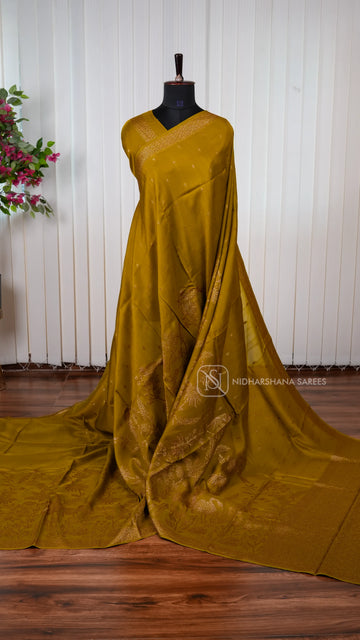 Tussar Viscose Saree With Antic Zari Butta And Zari Weaving Border