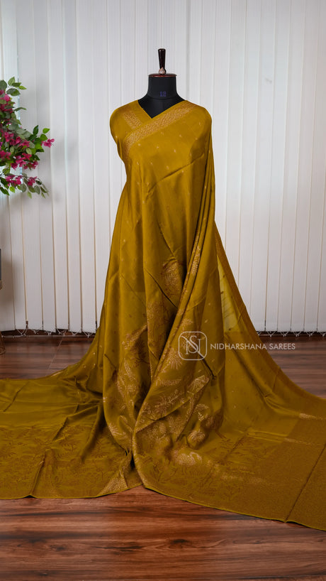Tussar Viscose Saree With Antic Zari Butta And Zari Weaving Border
