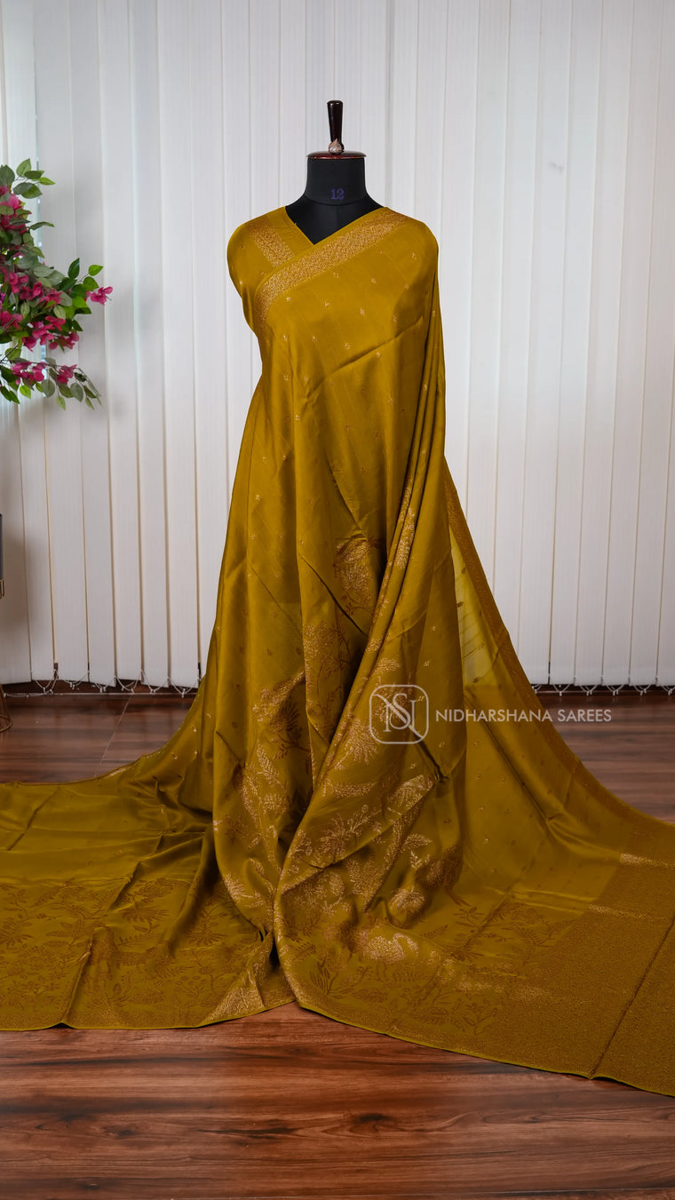 Tussar Viscose Saree With Antic Zari Butta And Zari Weaving Border