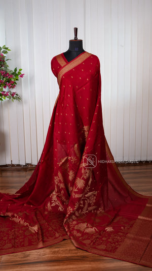 Tussar Viscose Saree With Antic Zari Butta And Zari Weaving Border