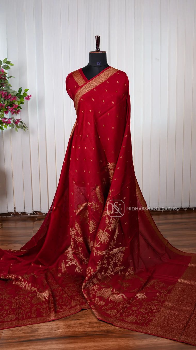 Tussar Viscose Saree With Antic Zari Butta And Zari Weaving Border