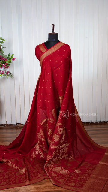 Tussar Viscose Saree With Antic Zari Butta And Zari Weaving Border
